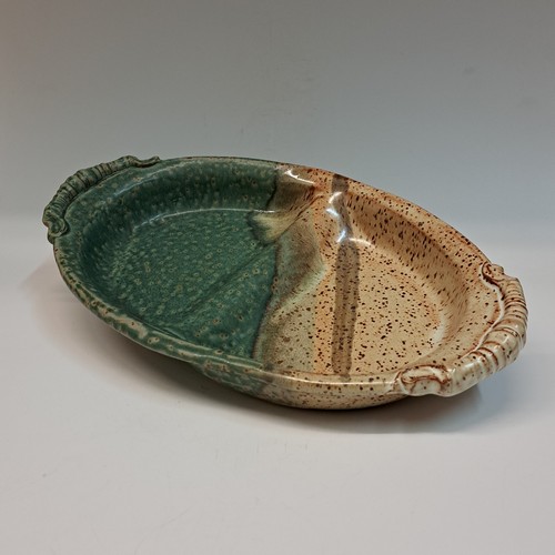 #230776 Divided Serving Dish Green/Tan $24 at Hunter Wolff Gallery